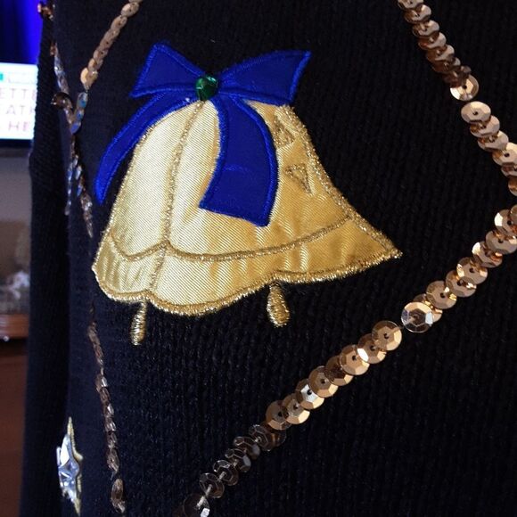 Work In Progress Sweater Appliqued Embroidered Christmas 7Cotton M… - Picture 4 of 8